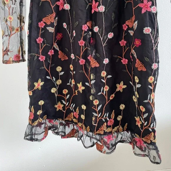 Revolve Donna Mizani Bettie Dress Black Embroidered Floral Mockneck (XSmall) - Picture 10 of 10